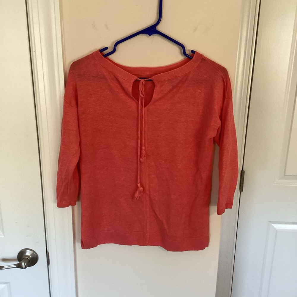 Coral Long Sleeve Top with Tie Neck
